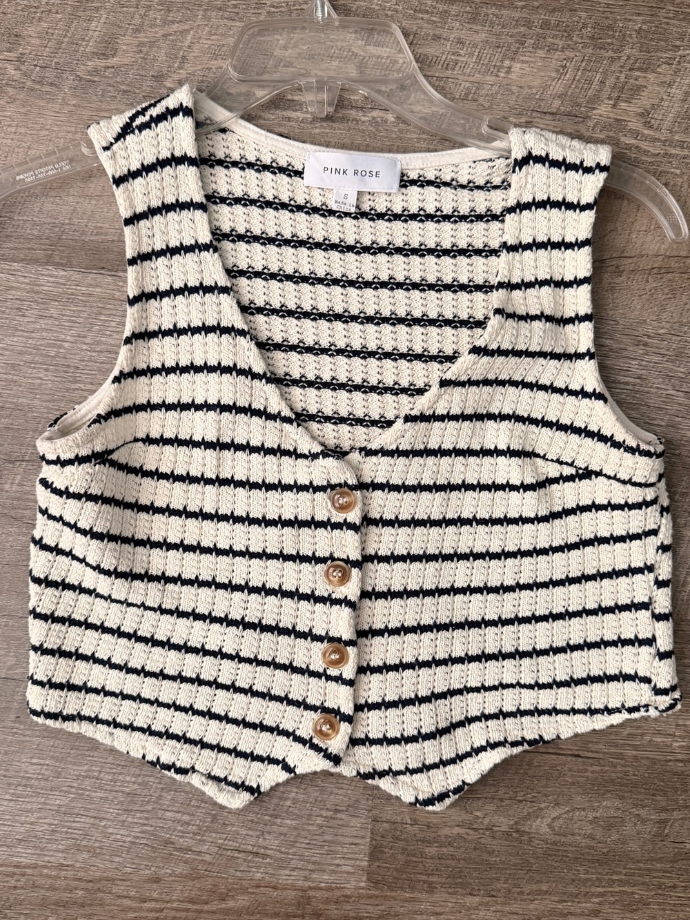 Pink Rose Cream & Navy Blue Striped Knit Vest - Cropped